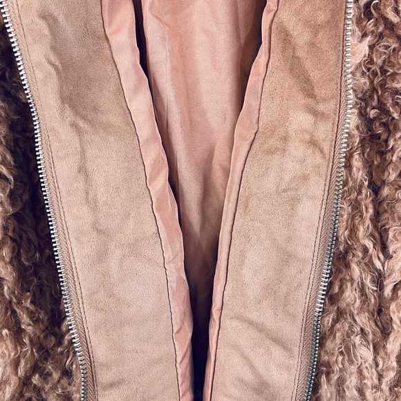 Zara Basic Dusty Pink Mauve Faux Fur Teddy Boho Bomber Jacket Size XS - Picture 11 of 15